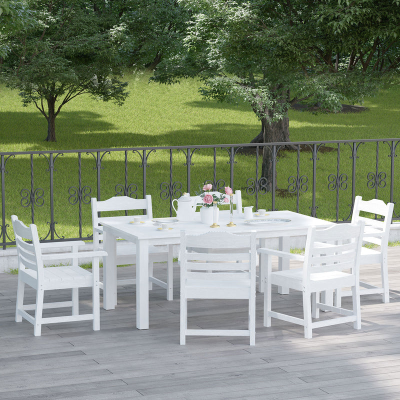 Supfirm Patio Dining Chair with Armset Set of 2, Pure White with Imitation Wood Grain Wexture,HIPS Material