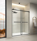 Supfirm 60 in. W x 76 in. HSliding Frameless Shower Door in Matte Black with Clear Glass