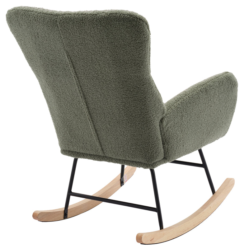 Supfirm Nursery Rocking Chair, Teddy Upholstered Glider Rocker, Rocking Accent Chair with High Backrest, Comfy Rocking Accent Armchair for Living Room, Bedroom, Offices, GREEN