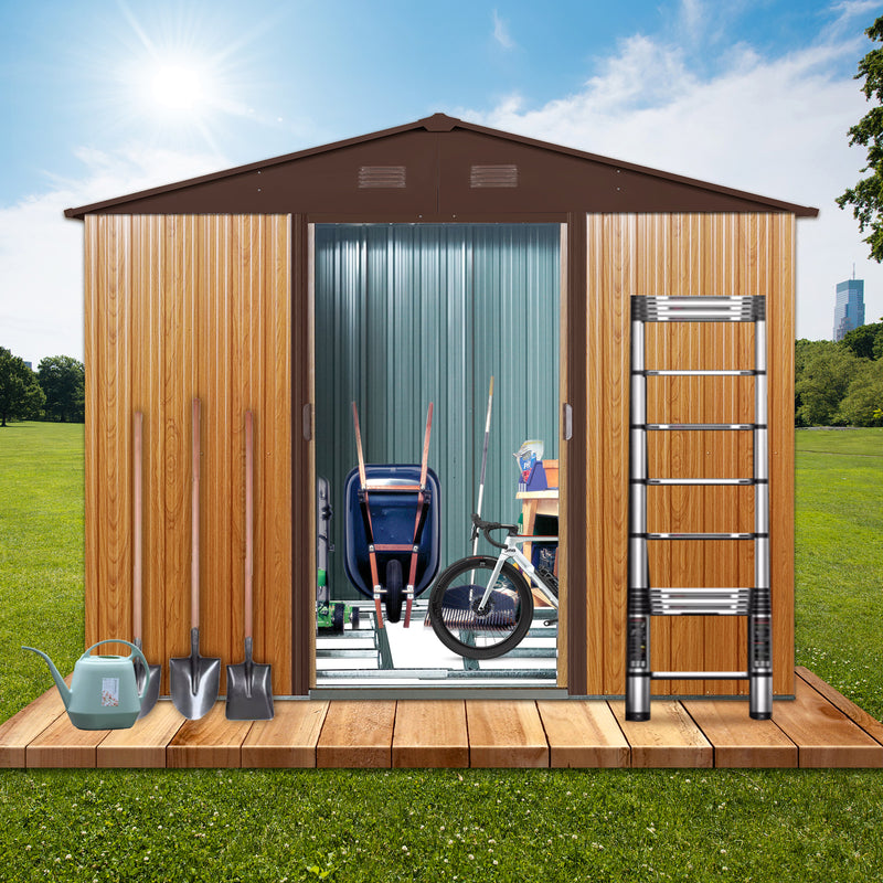 Supfirm 6ft x 8ft Outdoor Metal Storage Shed with Metal Floor Base