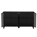 ON-TREND Buffet Cabinet with Adjustable Shelves, 4-Door Mirror Hollow-Carved TV stand for TVs Up to 65'', Multi-functional Console Table with Storage Credenza Accent Cabinet for Living Room, Black - Supfirm