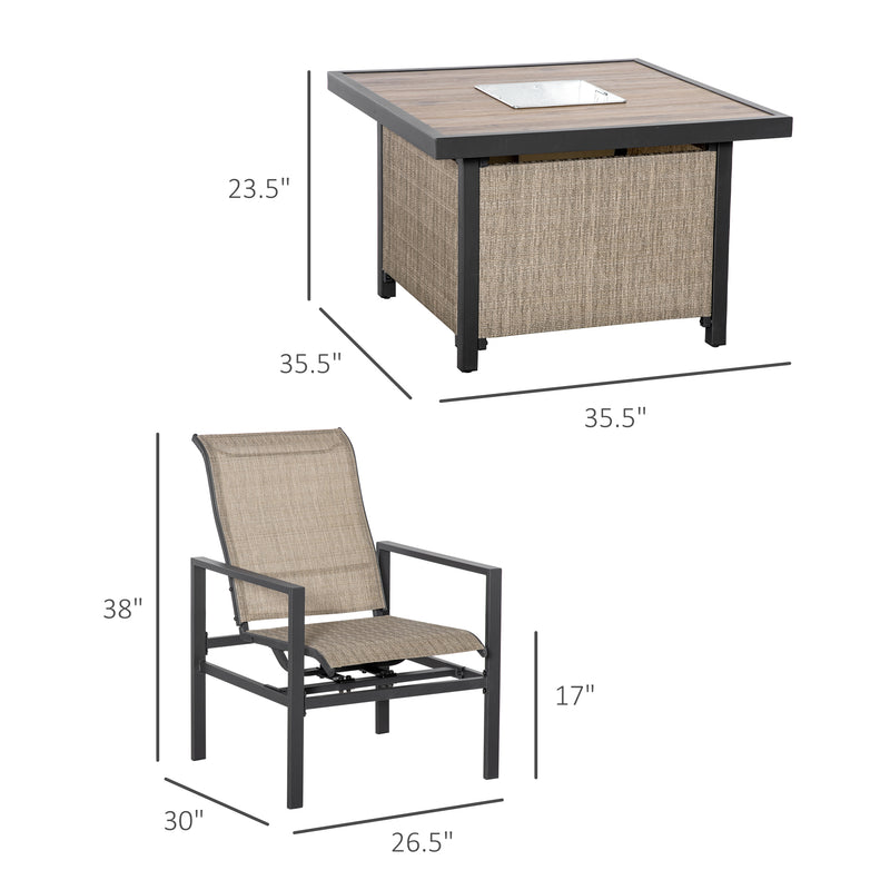 Supfirm 5 Piece Garden Patio Dining Set, Steel, Outdoor Conversation Set, Square Dinner Table with Built-in Ice Bucket Insert, 4 Rocking Chairs for Garden, Lawn, Backyard, Beige