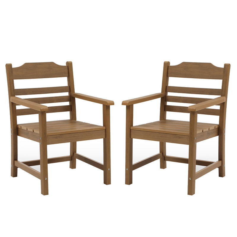 Supfirm Patio Dining Chair with Armset Set of 2,  HIPS Materialwith Imitation Wood Grain Wexture chair for Deck Pool Backyard, Teak