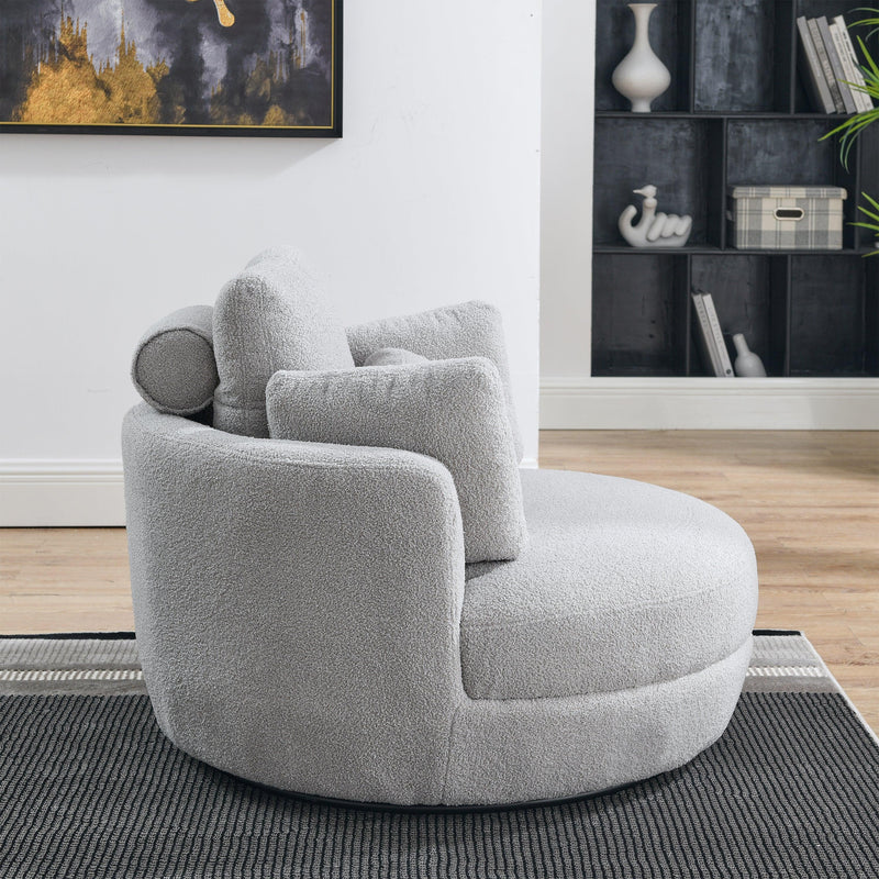 Supfirm 39"W Oversized Swivel Chair with moon storage ottoman for Living Room, Modern Accent Round Loveseat Circle Swivel Barrel Chairs for Bedroom Cuddle Sofa Chair Lounger Armchair, 4 Pillows, Teddy Fabric - Supfirm