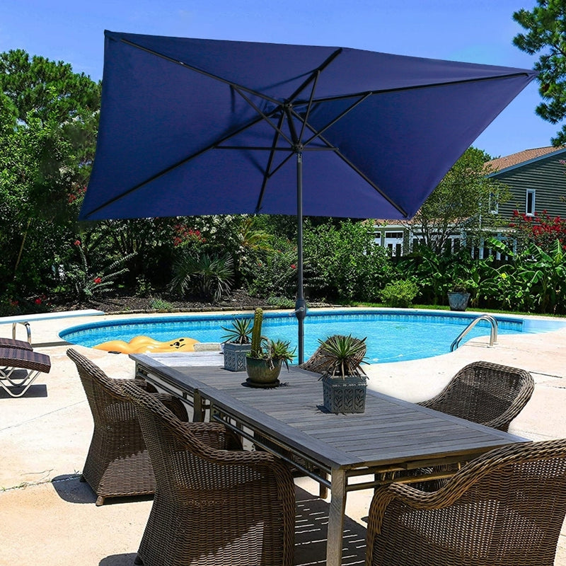 Supfirm Large Blue Outdoor Umbrella 10ft Rectangular Patio Umbrella For Beach Garden Outside Uv Protection