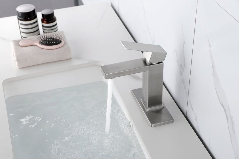 Supfirm Waterfall Spout Bathroom Faucet,Single Handle Bathroom Vanity Sink Faucet  white