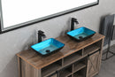 Supfirm 18.125" L -13.0" W -4 1/8" H Handmade Countertop Glass Rectangular Vessel Bathroom Sink Set in Turquoise Finish with Matte Black Single-Handle Single Hole Faucet and Pop Up Drain