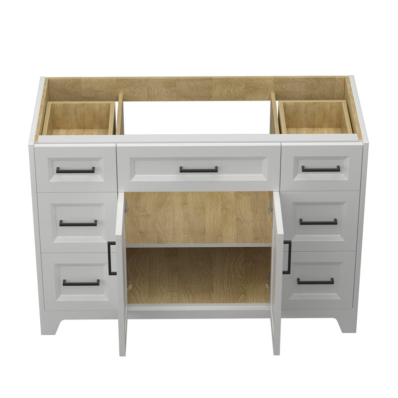 Solid Wood 48 Inch Bathroom Vanity Without Top Sink, Modern Bathroom Vanity Base Only, Birch solid wood and plywood cabinet, Bathroom Storage Cabinet with Double-door cabinet and 6 Drawers,Light Gray - Supfirm