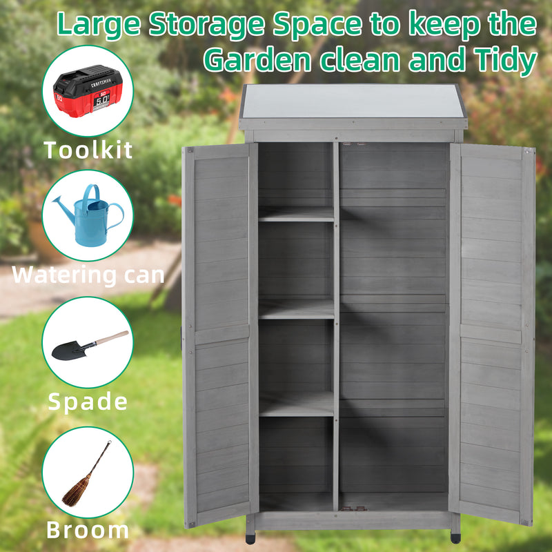 Supfirm Outdoor Storage Cabinet and Metal Top,Garden Storage Shed,Outdoor 68 Inches Wood Tall Shed for Yard and Patio