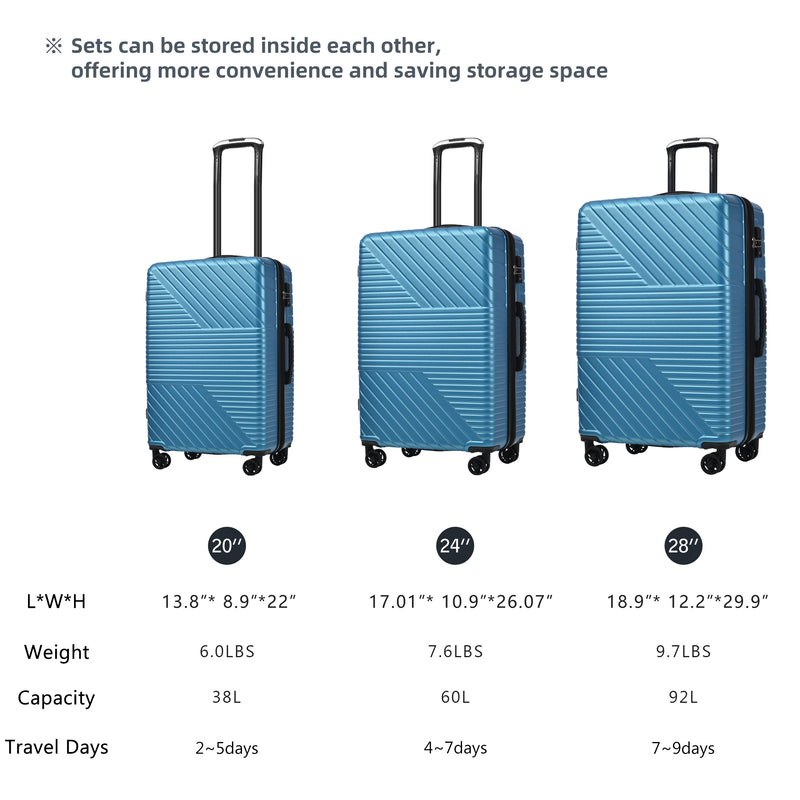 Supfirm Hardshell Luggage Sets 3 Piece double spinner 8 wheels Suitcase with TSA Lock Lightweight 20''24''28''