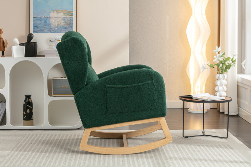 Supfirm 049-Teddy Fabric Rocking Chair With Packet Wood Legs,Green