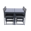 Supfirm 9 Pieces Patio Dining Sets Outdoor Space Saving Rattan Chairs with Glass Table Top Grey Wicker + Dark Grey Cushion