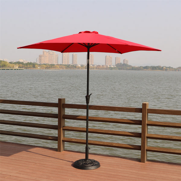 Supfirm 8.8 feet Outdoor Aluminum Patio Umbrella, Patio Umbrella, Market Umbrella with 33 pounds Round Resin Umbrella Base, Push Button Tilt and Crank lift, Red