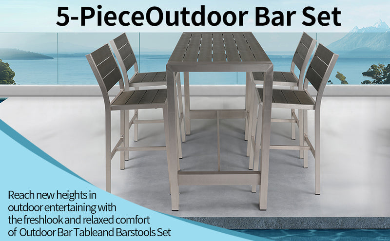 Supfirm All aluminum bar counter and bar chair set for Patio Garden Outdoor