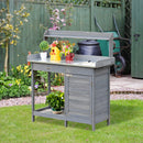 Supfirm Outdoor Potting Bench Table, Garden Work Station with Storage Cabinet, Open Shelf and Steel Tabletop, Gray