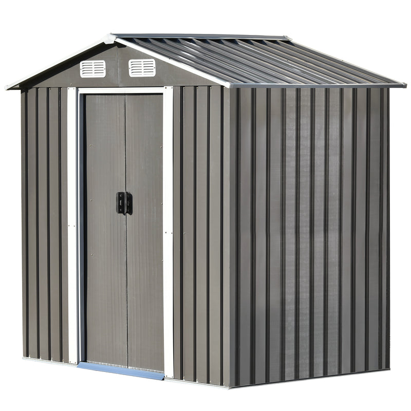 Supfirm TOPMAX Patio 6ft x4ft Bike Shed Garden Shed, Metal Storage Shed with Adjustable Shelf and Lockable Door, Tool Cabinet with Vents and Foundation for Backyard, Lawn, Garden, Gray