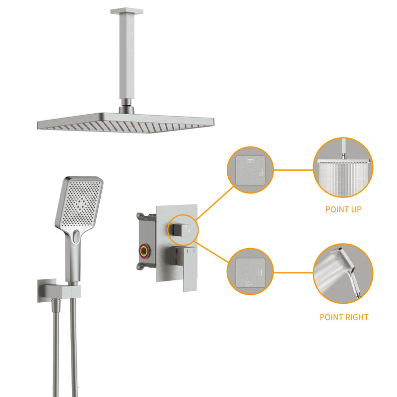 Supfirm Shower System, Ultra-thin Wall Mounted Shower Faucet Set for Bathroom with High Pressure Big Size Stainless Steel Rain Shower head Handheld Shower Set, 12 inch square large panel, Brushed Nickel