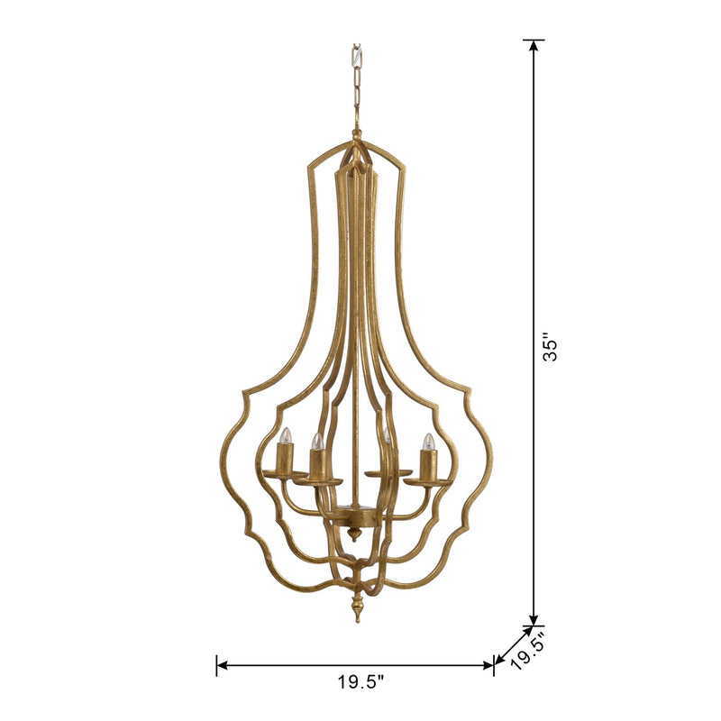 4 - Light Metal Chandelier, Hanging Light Fixture with Adjustable Chain for Kitchen Dining Room Foyer Entryway, Bulb Not Included - Supfirm