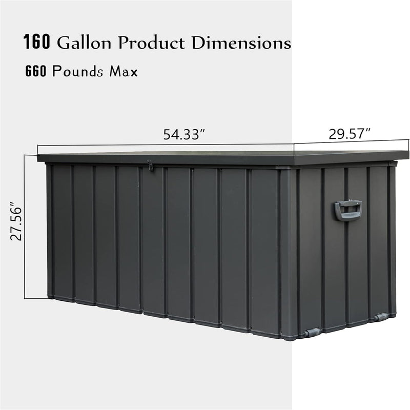 Supfirm 160 Gallon Outdoor Storage Deck Box Waterproof, Large Patio Storage Bin for Outside Cushions, Throw Pillows, Garden Tools, Lockable (Dark Gray)