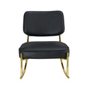 Supfirm PU material cushioned rocking chair, unique rocking chair, cushioned seat, black backrest rocking chair, and gold metal legs. Comfortable side chairs in the living room, bedroom, and office