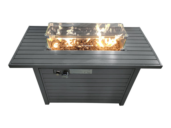 Supfirm Living Source International 11'' H x 42'' L Steel Propane Outdoor Fire Pit Table with Lid