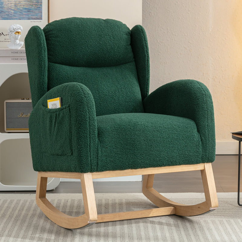 Supfirm 049-Teddy Fabric Rocking Chair With Packet Wood Legs,Green