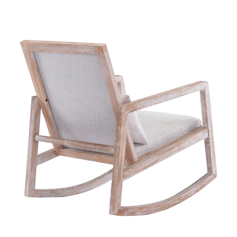 Supfirm Solid wood linen fabric antique white wash painting rocking chair with  removable lumbar pillow