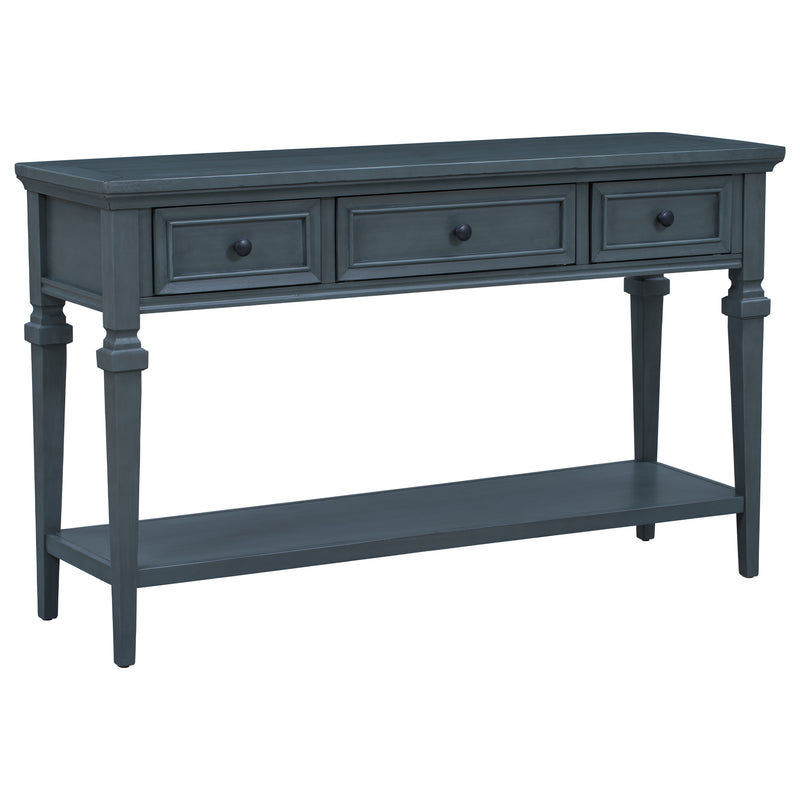 Supfirm TREXM Classic Retro Style Console Table with Three Top Drawers and Open Style Bottom Shelf, Easy Assembly (Navy)