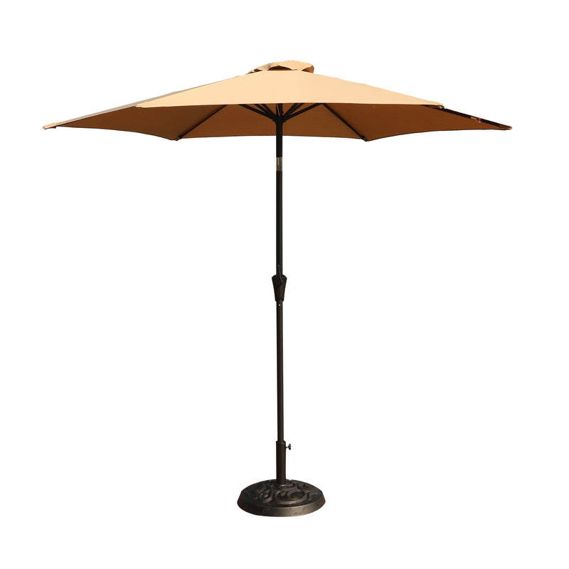 Supfirm 8.8 feet Outdoor Aluminum Patio Umbrella, Patio Umbrella, Market Umbrella with 33 pounds Round Resin Umbrella Base, Push Button Tilt and Crank lift, Taupe