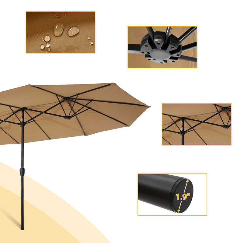 Supfirm 15x9ft Large Double-Sided Rectangular Outdoor Twin Patio Market Umbrella w/Crank- taupe