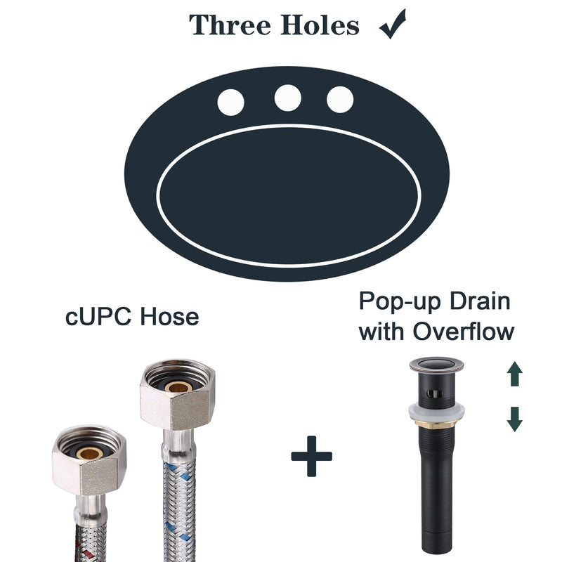 Supfirm 2-Handle 4-Inch Oil Rubbed Bronze Bathroom Faucet, Bathroom Vanity Sink Faucets with Pop-up Drain and Supply Hoses