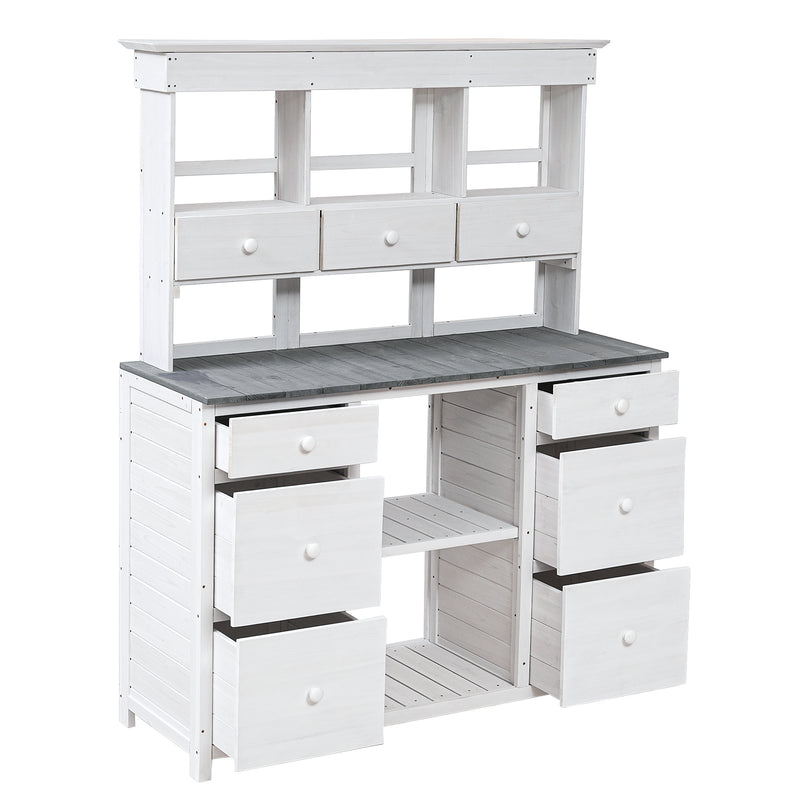 Supfirm [Video Provided] TOPMAX Garden Potting Bench Table, Rustic and Sleek Design with Multiple Drawers and Shelves for Storage, White and Gray