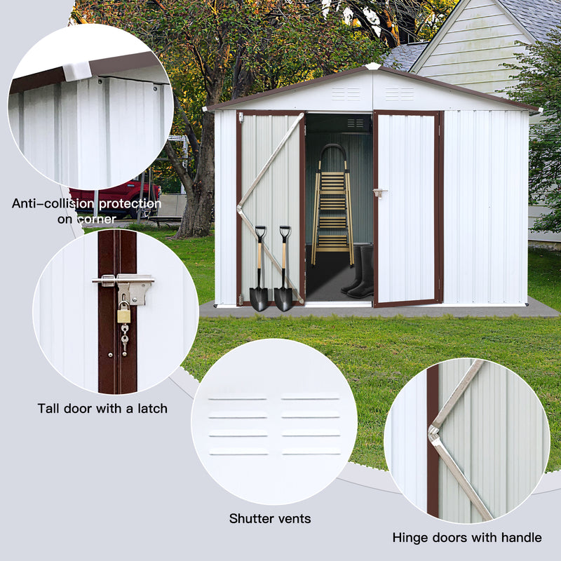 Supfirm Metal garden sheds 6ftx8ft outdoor storage sheds white+offee