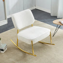 Supfirm Teddy suede material cushioned rocking chair, unique rocking chair, cushioned seat, white rocking chair with backrest and golden metal legs. Comfortable side chairs in living room, bedroom, office