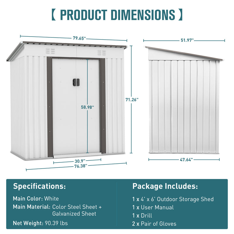 Supfirm 4 x 6 Ft Outdoor Storage Shed, Patio Steel Metal Shed w/Lockable Sliding Doors, Vents, House for Backyard Garden Patio Lawn