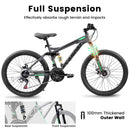 Supfirm A2660 Ecarpat Mountain Bike 26 Inch Wheels, 21-Speed Full Suspension Mens Womens Trail Commuter City Mountain Bike, Carbon Steel Frame Disc Brakes Thumb Shifter Front Fork Rear Shock Absorber Bicycles