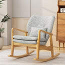 Supfirm Solid Wood Rocking Chair with Light Gray Linen Cushion