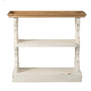 Supfirm 35.5" x 14" x 32" Distressed White and Natural Wood Shelf Tray, French Country Console Table