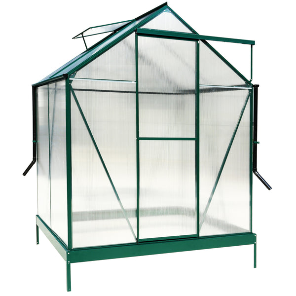 Supfirm 6.3'*4.2'*7' Polycarbonate Greenhouse, Heavy Duty Outdoor Aluminum Walk-in Green House Kit with Rain Gutter, Vent and Door for Backyard Garden, color  green