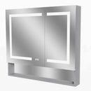 Supfirm Lighted Medicine Cabinet 36 x 32 Inch, Recessed or Surface , Clock, Room Temp Display,Defog,Night Light,Stepless Dimming,3000K-6400K, Outlets & USBs,Double Sided Mirror.Silver External Storage Shelf - Supfirm