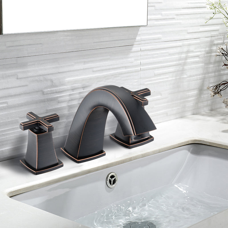 Supfirm Widespread Bathroom Faucet 8 Inch 2 Handles with Drain Assembly, Oil-Rubbed Bronze