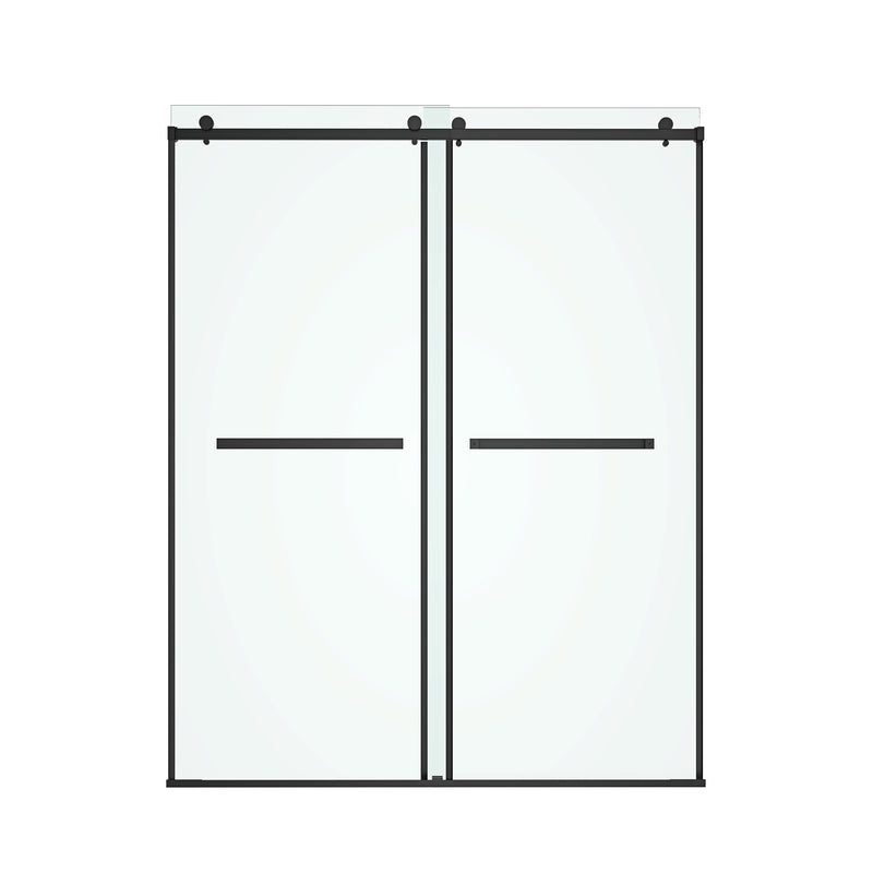 Supfirm 60 in. W x 76 in. HSliding Frameless Shower Door in Matte Black with Clear Glass