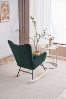 Supfirm Rocking Chair Nursery, Solid Wood Legs Reading Chair with Teddy Fabric Upholstered , Nap Armchair for Living Rooms, Bedrooms, Offices, Best Gift,Emerald Teddy fabric