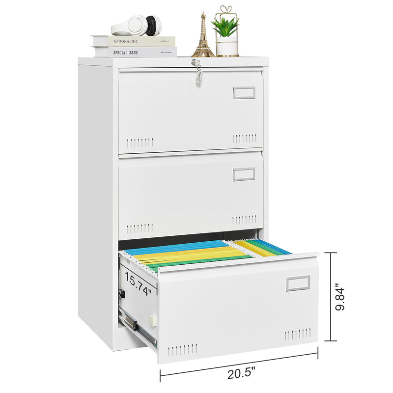 Supfirm Filing Cabinet Lateral File Cabinet 3 Drawer, White Filing Cabinets with Lock, Locking Metal File Cabinets Three Drawer Office Cabinet for Legal/Letter/A4/F4 Home Offic