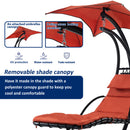 Supfirm Hanging Chaise Lounger with Removable Canopy, Outdoor Swing Chair with Built-in Pillow, Hanging Curved Chaise Lounge Chair Swing for Patio Porch Poolside, Hammock Chair with Stand (Orange)