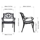 Supfirm 2 Piece Outdoor Dining Chairs, Cast Aluminum Chairs with Armrest, Patio Bistro Chair Set of 2 for Garden, Backyard (Flower pattern 2 Chairs)