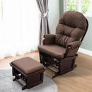 Supfirm HOMCOM Nursery Glider Rocking Chair with Ottoman, Thick Padded Cushion Seating and Wood Base, Brown