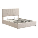 Full size Upholstered Platform bed with a Hydraulic Storage System - Beige - Supfirm