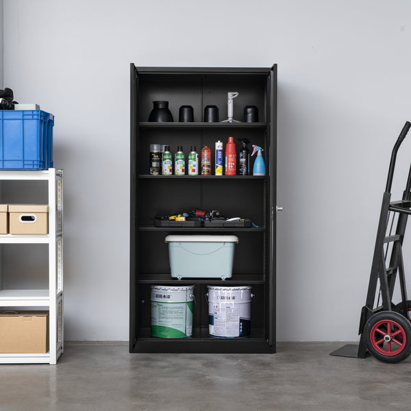 Supfirm Metal Storage Cabinet,Steel Storage Cabinet with 2 Doors and 4 Adjustable Shelves,Black Metal Cabinet with Lock,72"Tall Steel