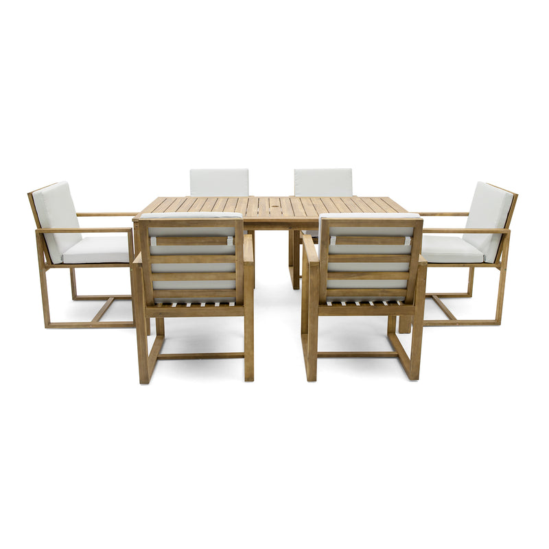 Supfirm Patio Dining Set Outdoor Dining Table and Chair Set with  and Removable Cushions for Patio, Backyard, Garden, Light Teak